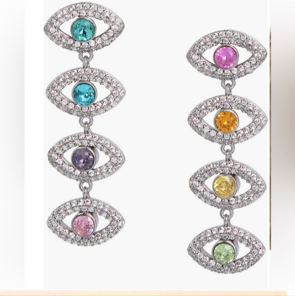 Kurt Geiger Silver Earrings with Colorful Gemstones